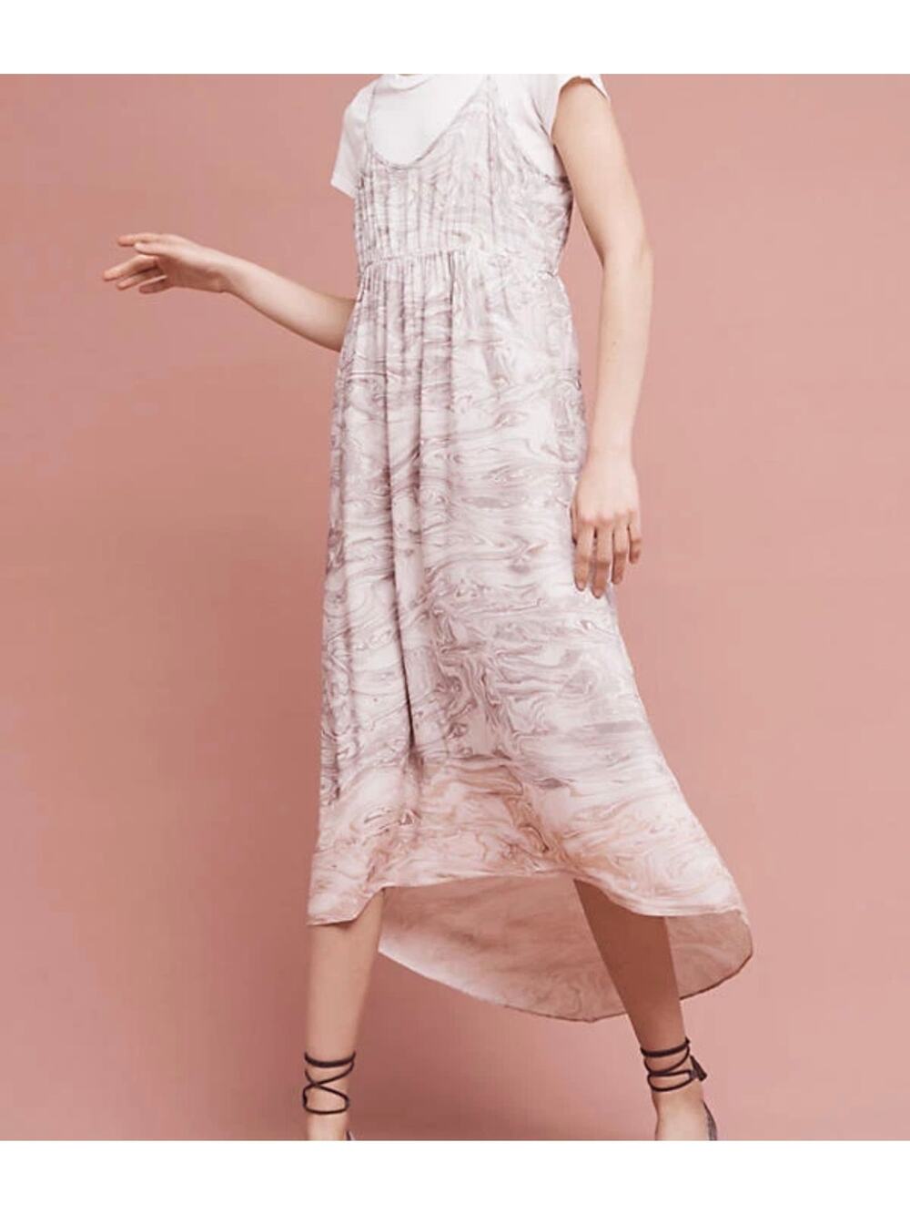 NWT Anthropologie Petites Rosay Slip Midi Dress Large Beige Multicolor Swirl